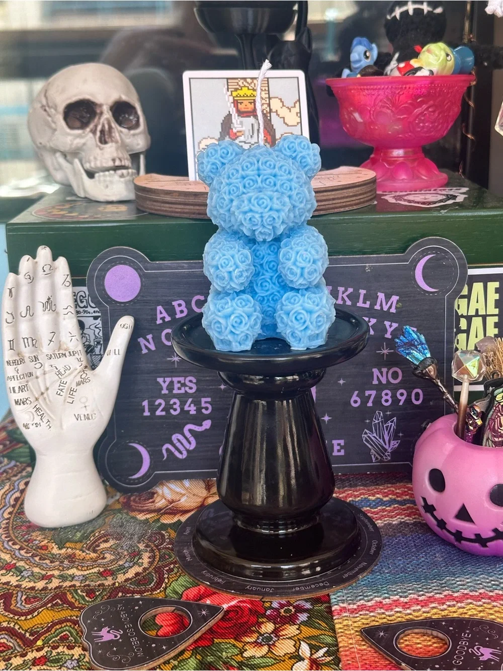 Blue Rose Bear Candle